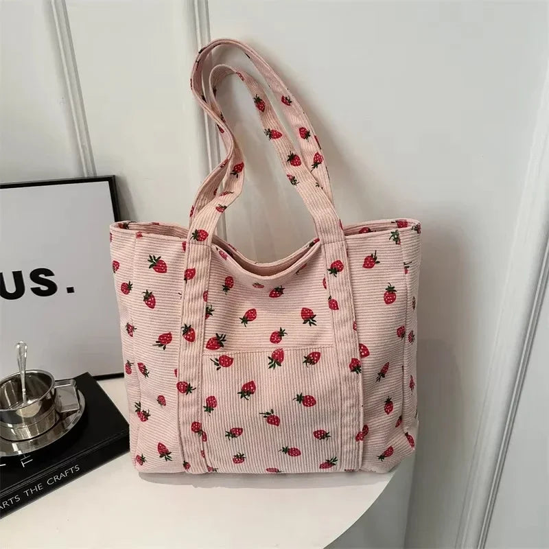 BerryCharm™: Corduroy Strawberry Tote 🍓👜💖