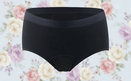 Black underwear on a light gray background with promotional text.