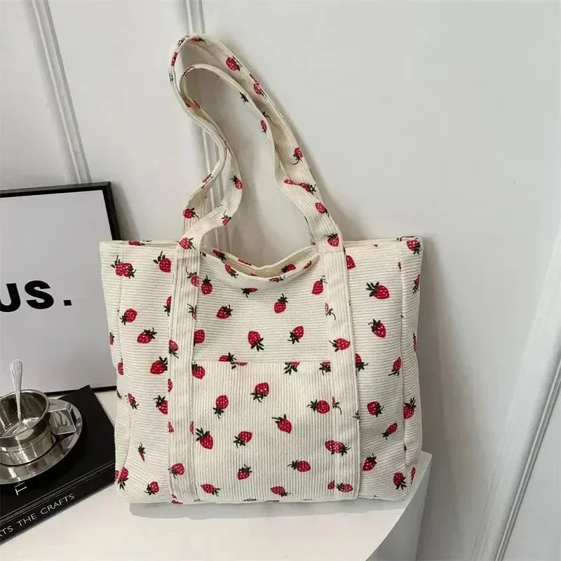 BerryCharm™: Corduroy Strawberry Tote 🍓👜💖